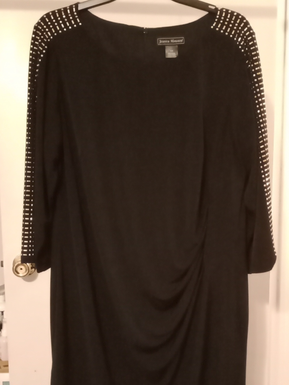 Jessica Howard Black Long Sleeve Dress Size 16W with Gold Studded Sleeves